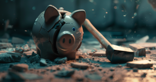 elgrande A broken empty piggy bank with hammer Next Studio cb ae a bafe